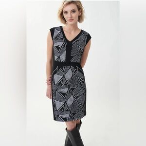 Joseph Ribkoff Black and Gray Geometric Jacquard Midi Dress Size 12